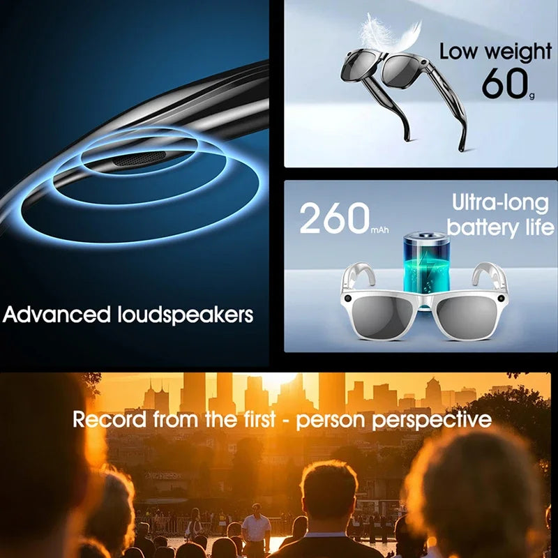 800W px Sony Camera AI Smart Glasses With Speech Translation, Voice Assistant Control, Blue-Light Resistant Lenses, Ultra-Lightweight 60g -alternate-image1