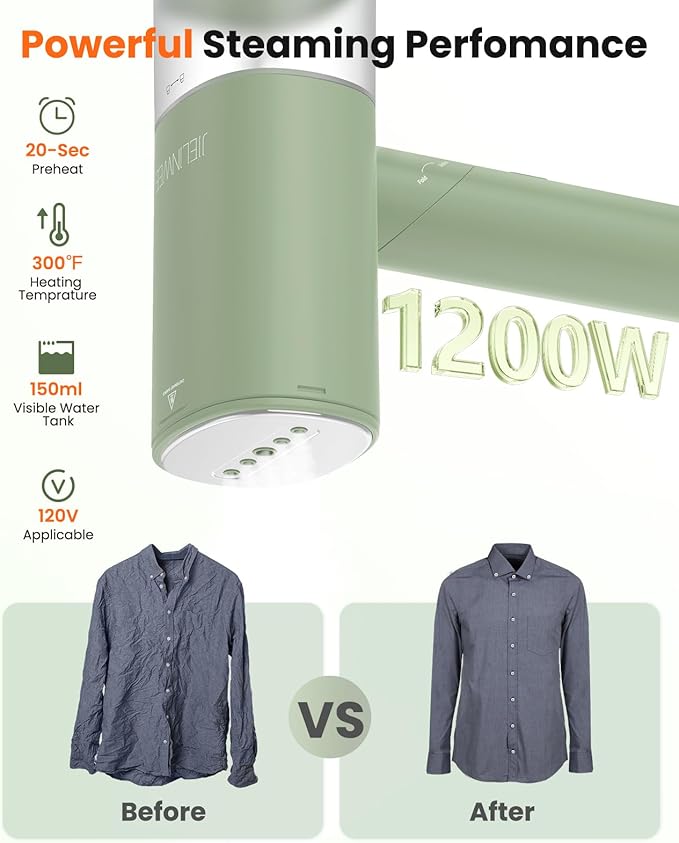 WrinkleAway Portable Clothes Steamer – Quick Heat, 1200W, Foldable, Travel & Home Use