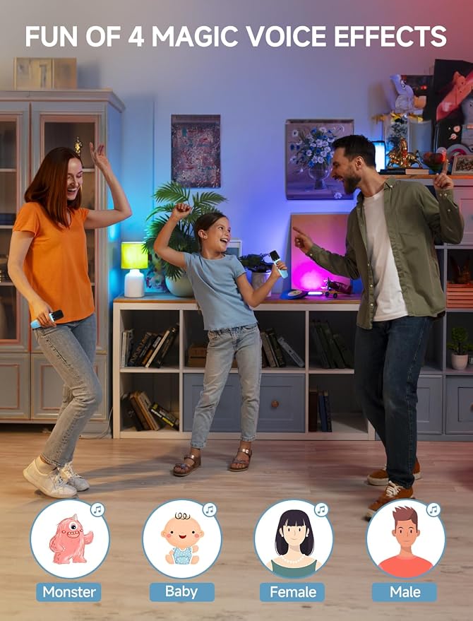 EchoNova Portable Karaoke Speaker with 2 Wireless Mics & Light Show – Bluetooth LED Speaker (Beige)