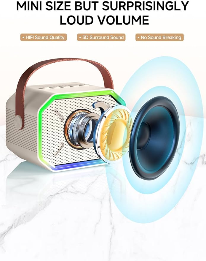 EchoNova Portable Karaoke Speaker with 2 Wireless Mics & Light Show – Bluetooth LED Speaker (Beige)