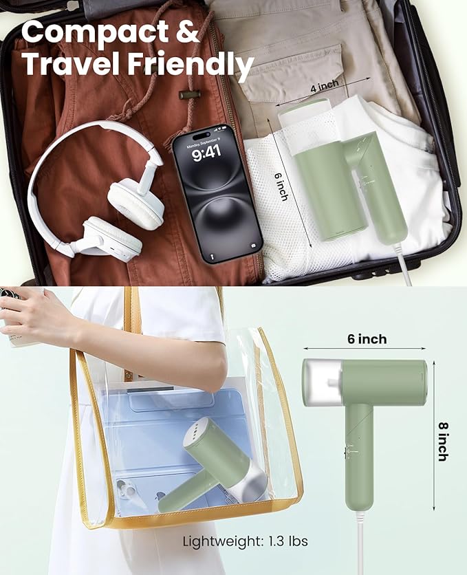 WrinkleAway Portable Clothes Steamer – Quick Heat, 1200W, Foldable, Travel & Home Use