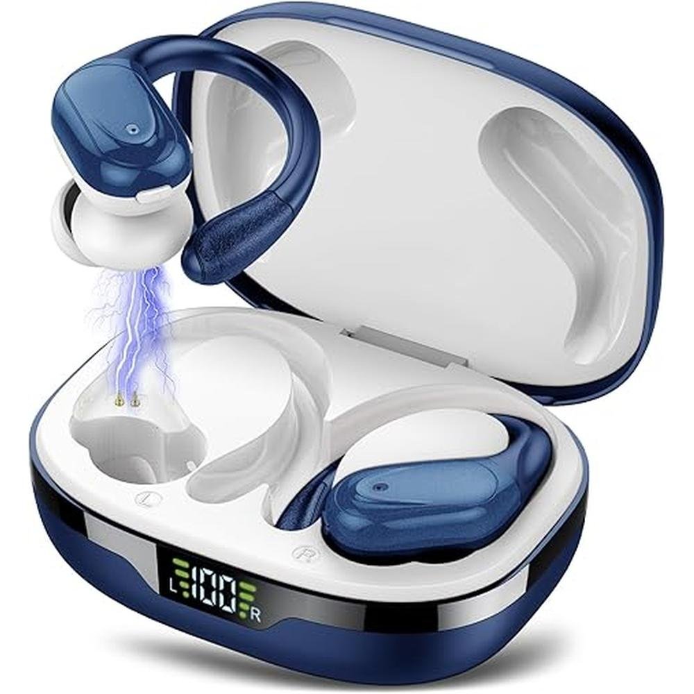 Sports Wireless Earbuds – Bluetooth 5.3 Headphones, 60H Playtime, Digital Display, Waterproof Earhook Design (Blue)