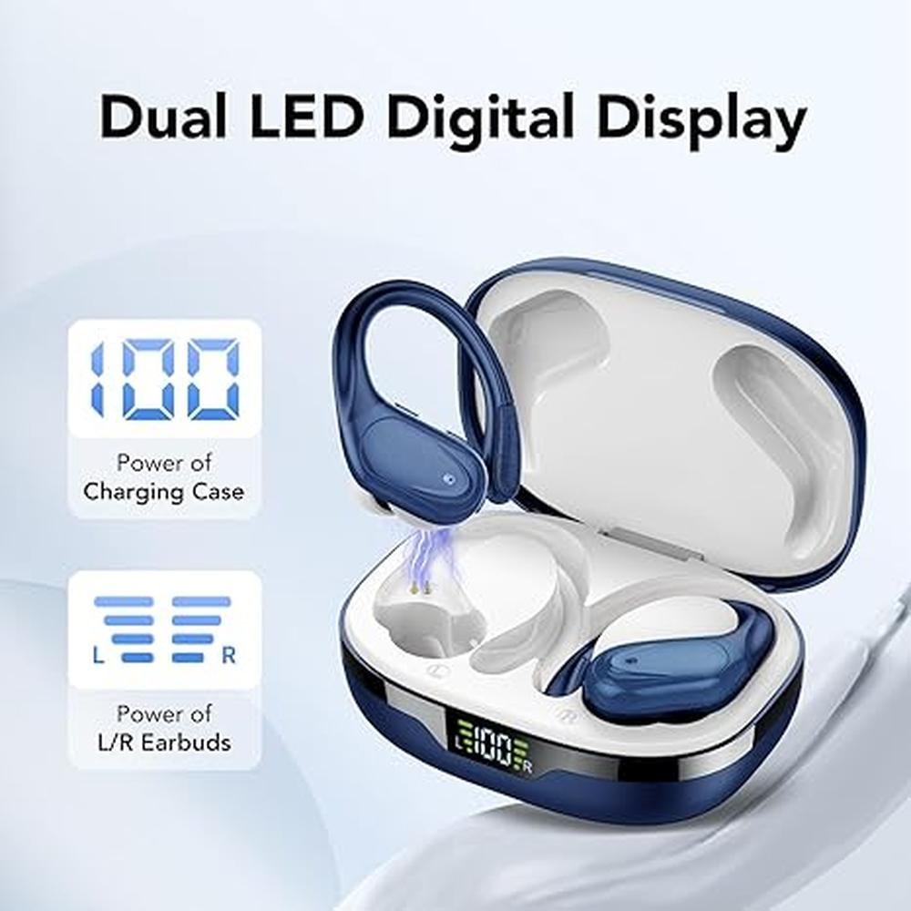 Sports Wireless Earbuds – Bluetooth 5.3 Headphones, 60H Playtime, Digital Display, Waterproof Earhook Design (Blue)