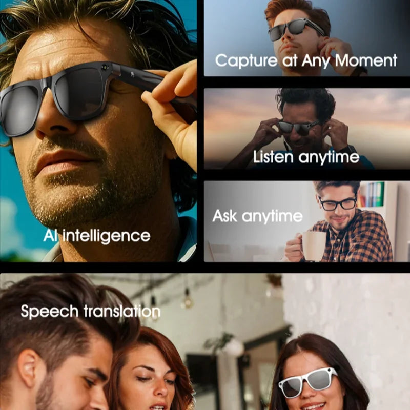 800W px Sony Camera AI Smart Glasses With Speech Translation, Voice Assistant Control, Blue-Light Resistant Lenses, Ultra-Lightweight 60g