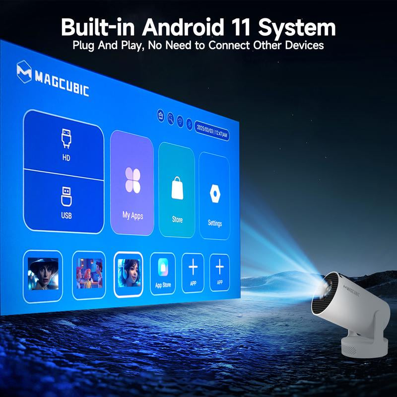 [US Warehouse] Magcubic Hy300Pro+ Android 11 Mini Projector 4K Videosource Supported 290ANSI 0.9:1 Short Projection Throw Ratio Native 1280*720P WIFI6 BT5.4 Android11 Built-In Speaker & Appstore Allwinner H713 Home Cinema Smart Projector Upgraded Hy300Pro - Kiki of DC Styles Store